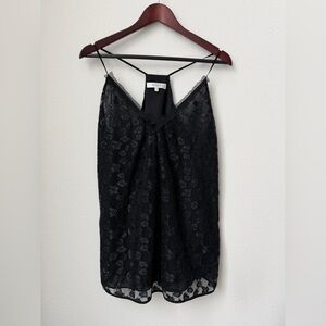 MILLY Black Silk Trim Lace Shimmer Leopard Racerback Camisole Top Size 4